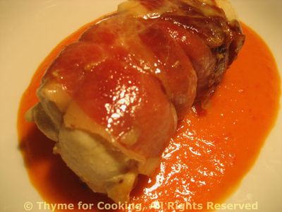 Prosciutto Wrapped Chicken on Pimiento Sauce