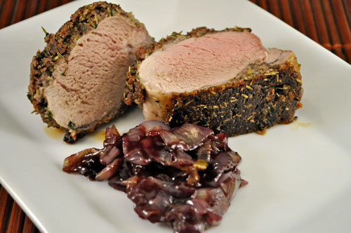 Roasted Pork Tenderloin with Red Wine Shallot Confit, spring dinner · Thyme  for Cooking