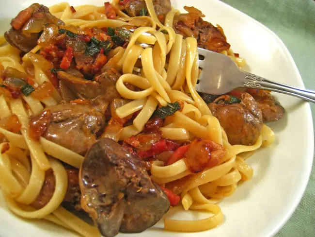 Linguini with Bacon & Chicken Livers
